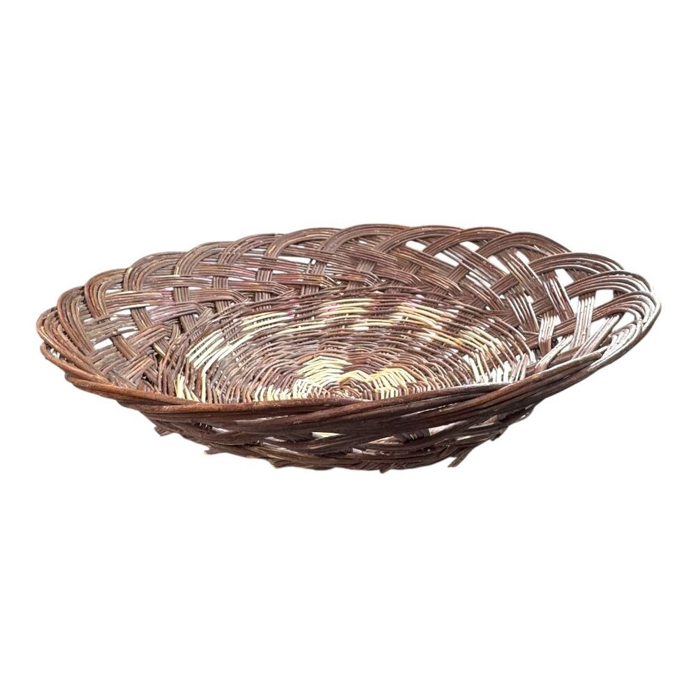 Handwoven Round Pine Needle Straw Basket Rustic Brown Storage Centerpiece 19"